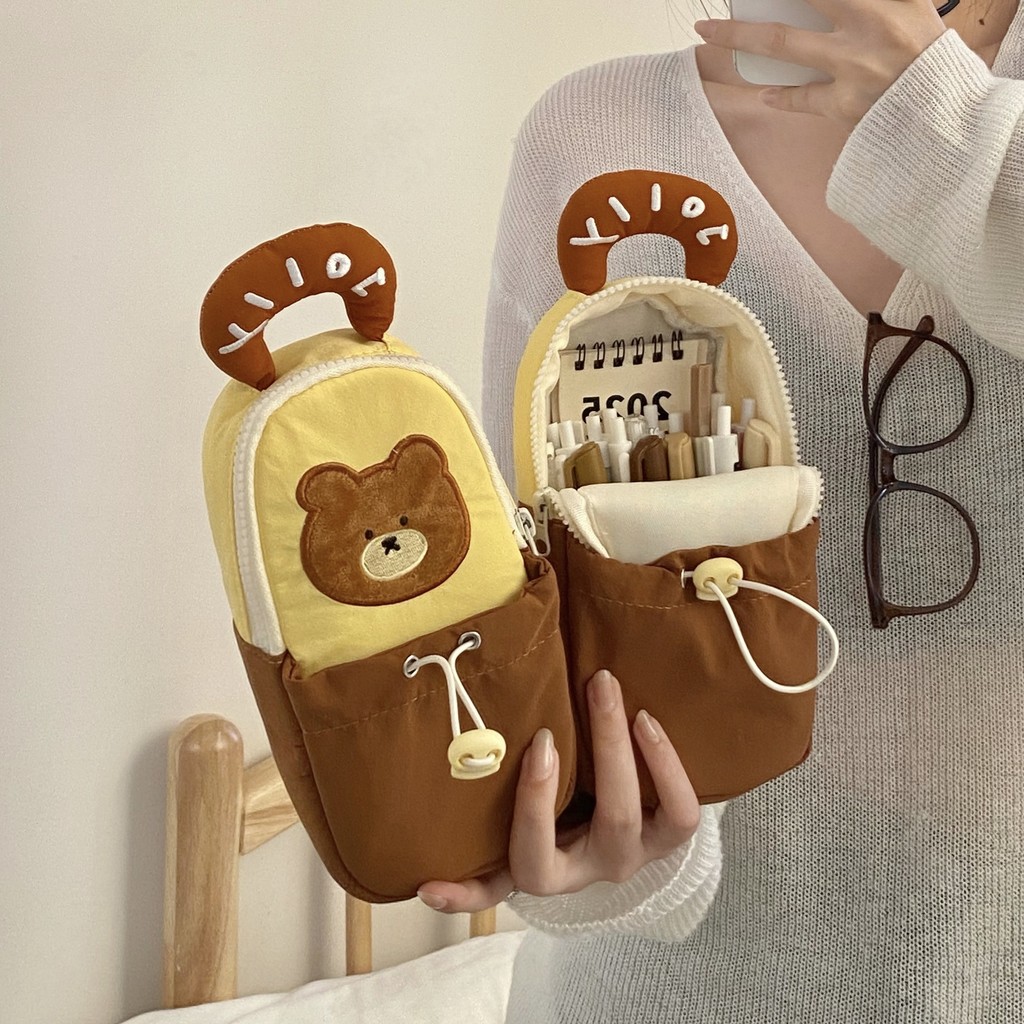 

Bear Cartoon Stationery Bag Desktop Storage Cosmetics Card Pen Korean Style Pencil Case Handheld Bag