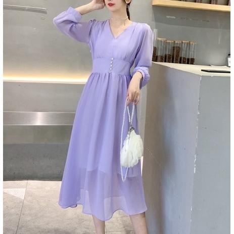 Midi Dress Classic Flowy Vintage Lilac Purple Korean Style Elegant SSB - Emerald Green