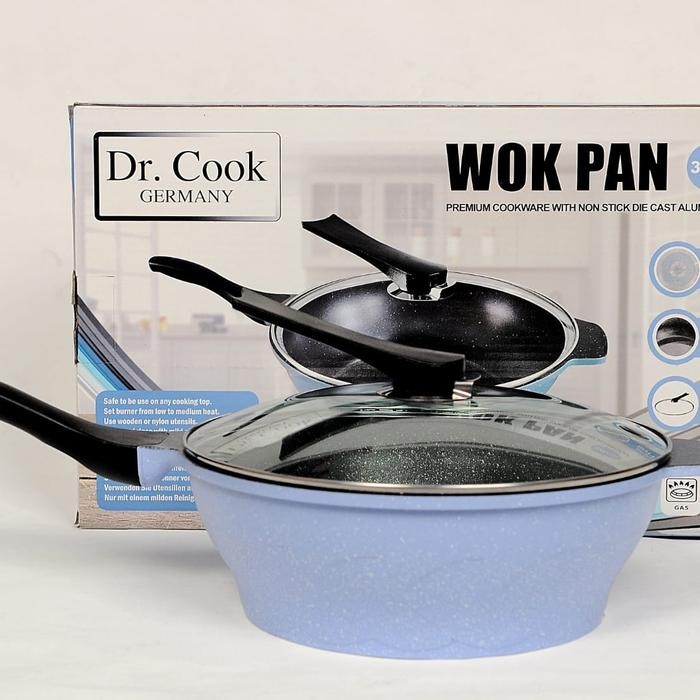 Panci Anti Lengket Dr.Cook Germany Profesional Non Stick Wok Pan - Panci Anti Lengket 30 cm - Sky bl