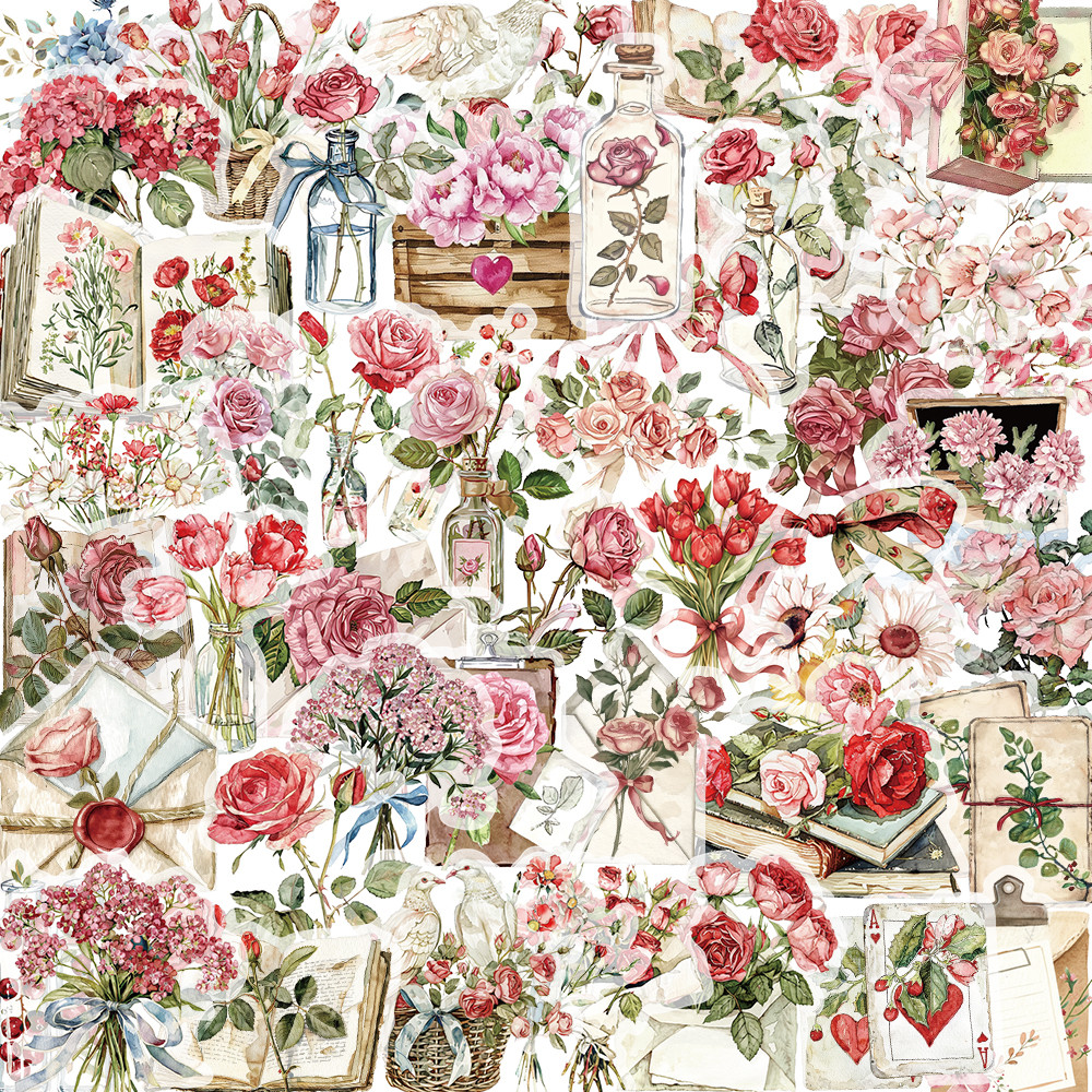 

50pcs Floral Stickers Flower Natural Decorative Decals Aesthetic Waterproof PET Sticker for Journaling Notebook Water Bottle