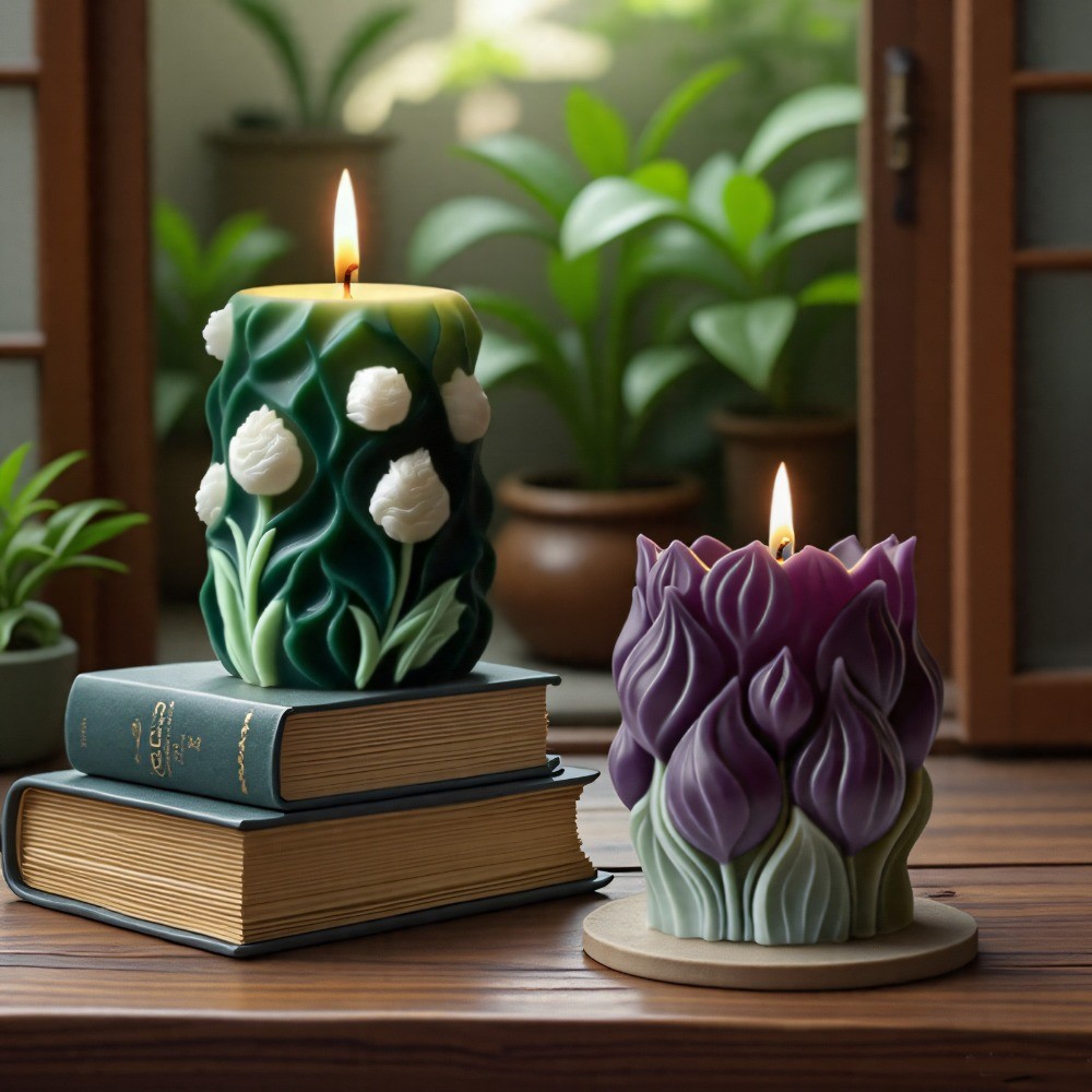 

Relief Tulip Pillar Scent Candle Mould 3D Simple Petal Handmade Craft Home Decor Making Tool DIY Flower Column Gypsum Resin Mold