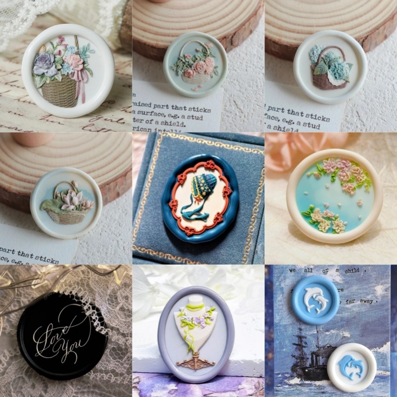 

Fire Seal Copper Head Flower Basket Series Jasmine Ocean World Dolphin Pancake Relief Envelope Seal Creative Stamp Diy Toy