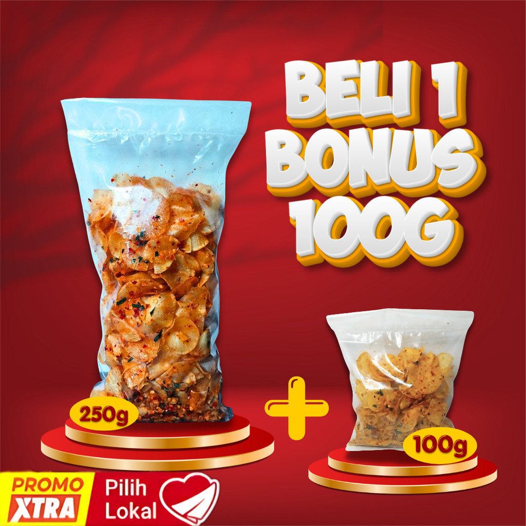

Keripik Singkong Pedas Daun Jeruk 250g + 100g | Camilan Keripik