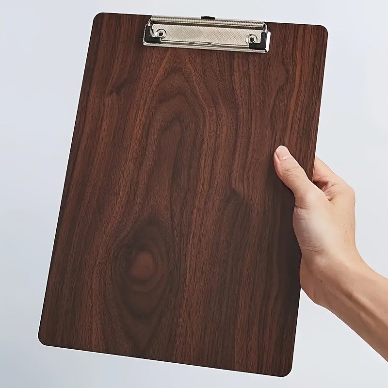 

1pc A4 Multifunctional Wooden Clipboard with Stainless Steel Hook - Thickened Writing Pad for Students and Office Use