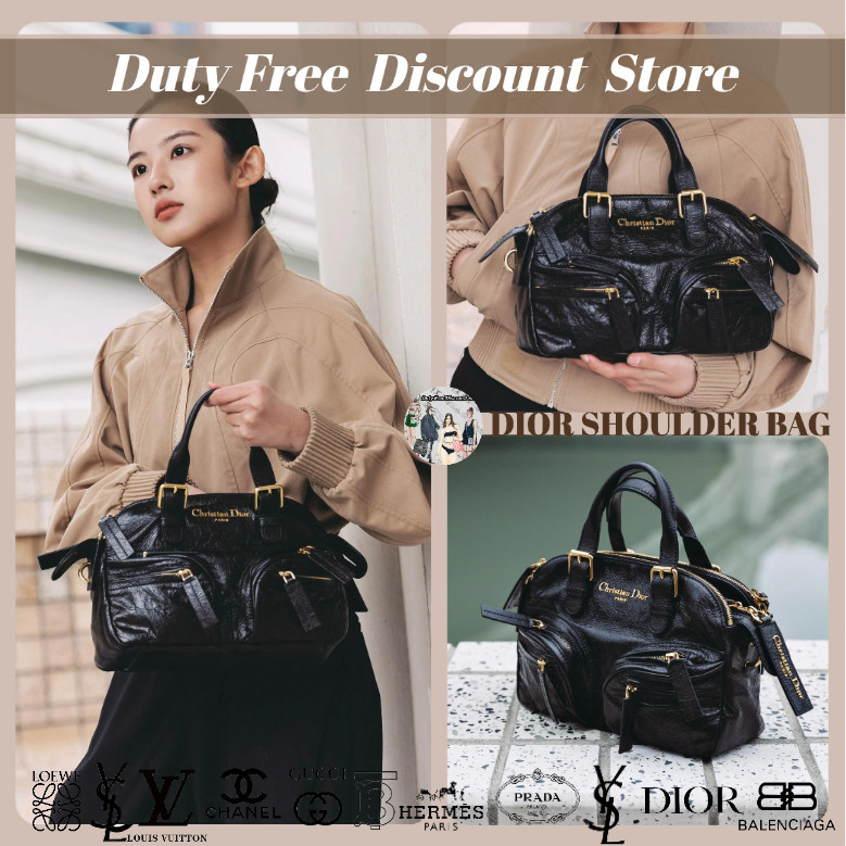 DIOR Kecil Grand Tour Bowling Bag New Cowhide Bowling Bag Tas Tangan Crossbody Bag Garansi Dua Tahun