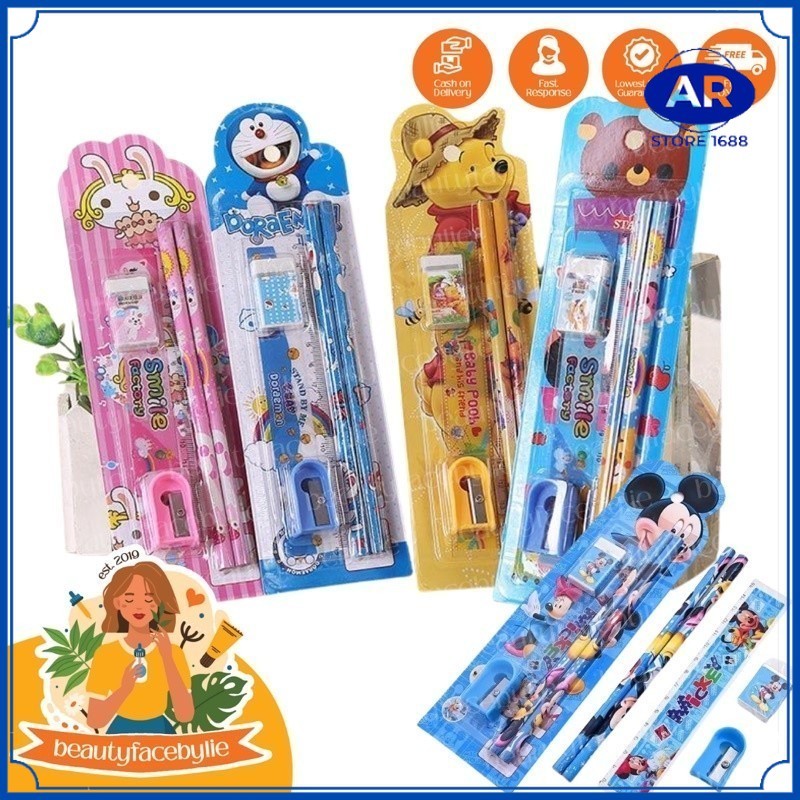 

AR PAKET 5PCS Stationery Alat Tulis set 5 in Karakter Kartun Souvenir Pesta ulang tahun