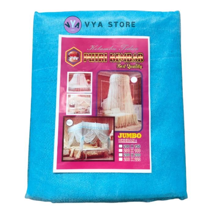 KELAMBU NYAMUK KOTAK POLOS GANTUNG KELAMBU TIDUR UKURAN JUMBO 200x200 - Biru, 120x200