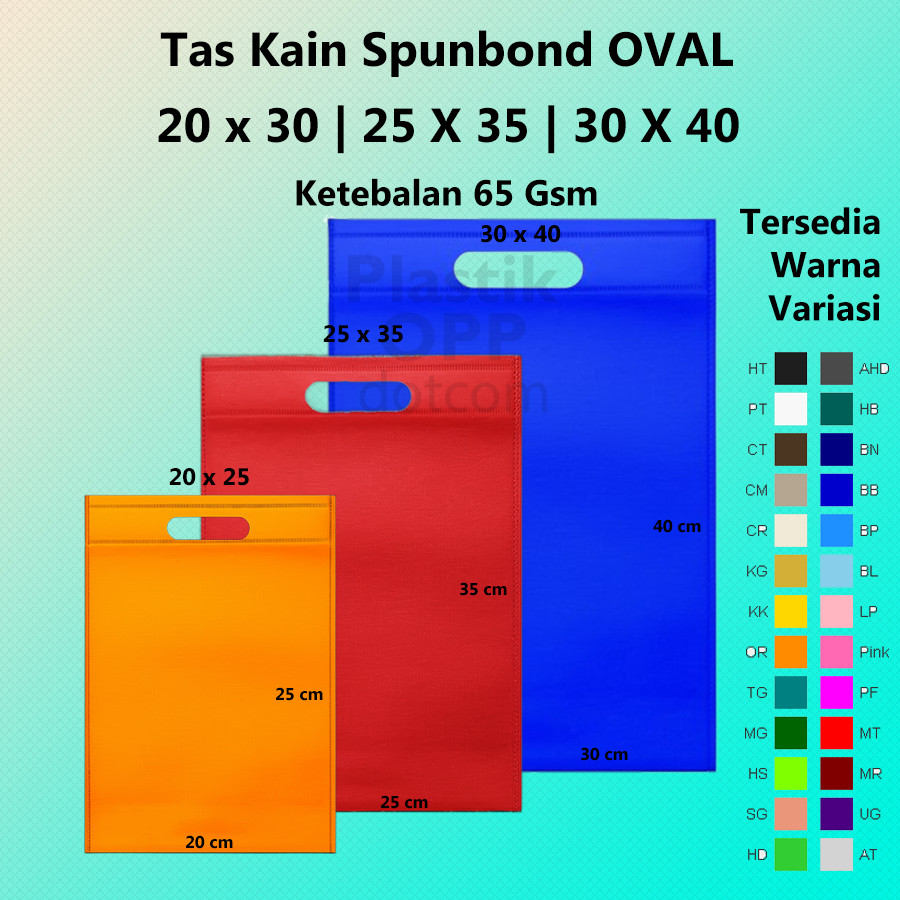 

Tas Kain Goodie Bag Spunbond Oval kain plong 20x25 25x35 30x40