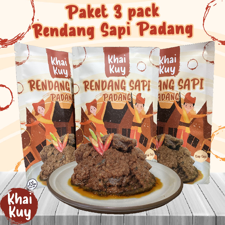

Paket Hemat 3 Pack 150gr Rendang Daging Sapi Asli Padang Khaikuy Kemasan Siap Saji