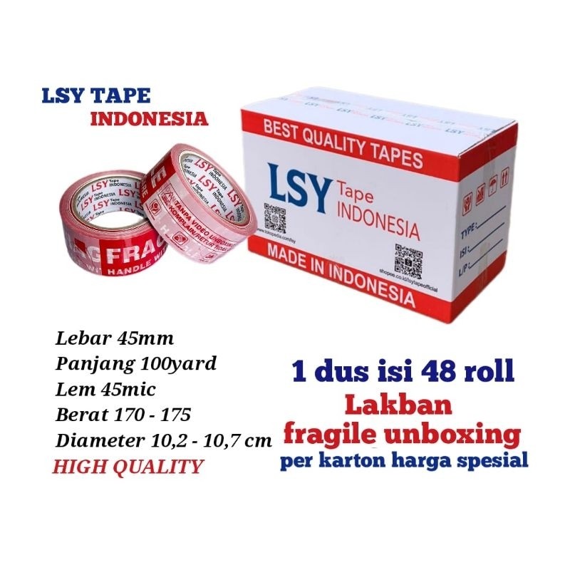 

New lakban fragile unboxing mix LSY TAPE 45mm x 100yard 1 dus isi 48 roll ( CMH )Premium