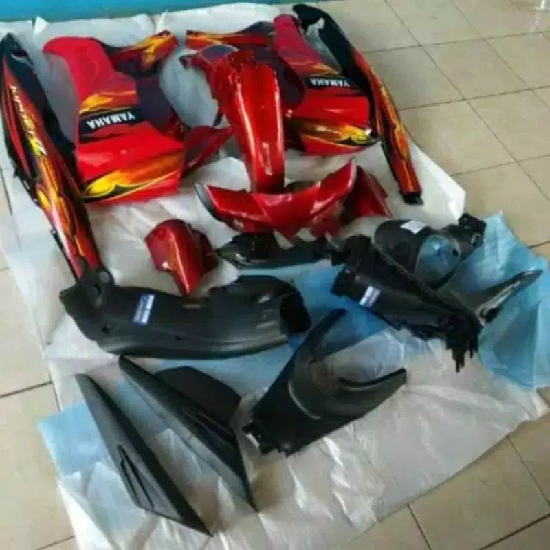 Full set body kasar & halus Jupiter Z Burhan Merah Hitam Plus Striping A1
