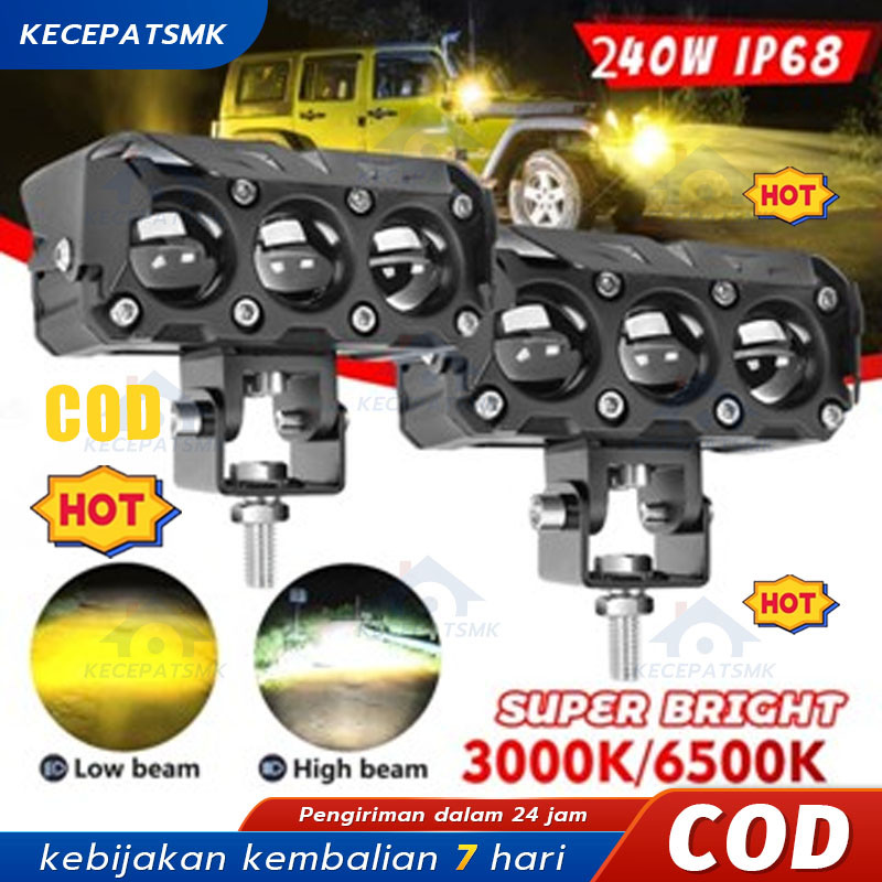 Lampu Tembak Led Foglamp CR7 SQL 3 Mata Laser Gun Putih Kuning 2 Warna Waterproof CR7 Lampu Tembak 3