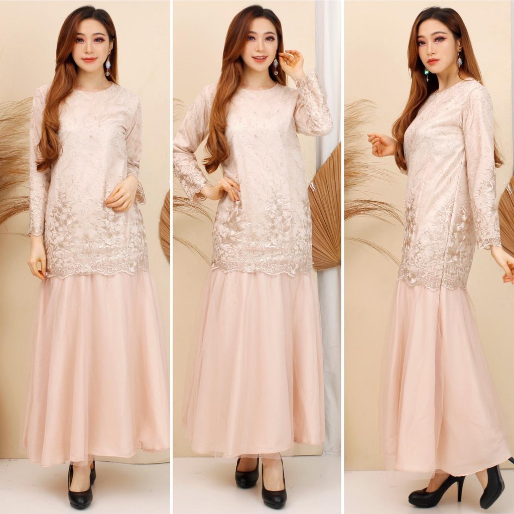 (FULL BRUKAT) Gamis Prilly Tille Duyung Premium Maxi Dress Brukat Tulle Bordir Gliter Fashion M