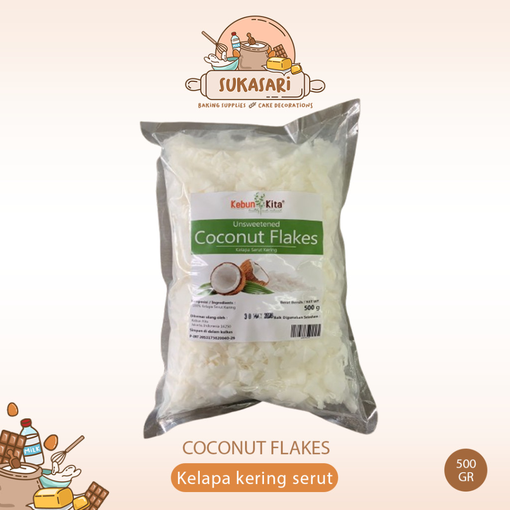 

Coconut Flakes 500gr Kelapa kering serut kering pipih serpih dressing Kebun Kita