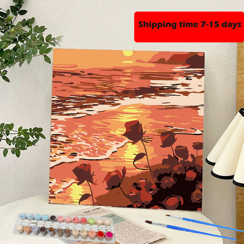 

YL-29064-DIY digital oil painting sunrise seaside roses hand-painted mathematics coloring oil painting wholesale