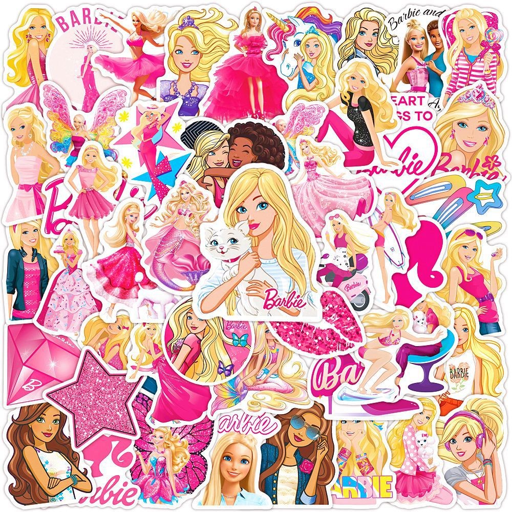

50Pcs/Set Barbie Princess Stickers Decorate Laptop Luggage Handbags Toys Waterproof Stickers DIY Toys For Kids