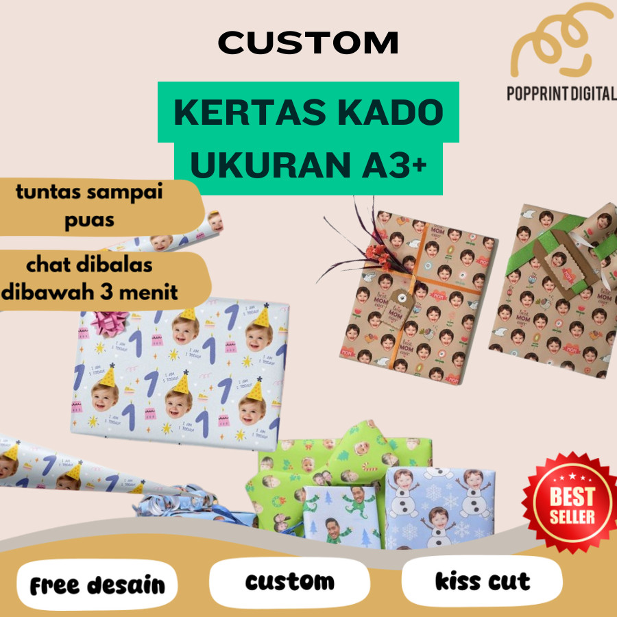 

PpD Cetak Kertas Kado Custom Desain Muka Wajah Aesthetic Tambah Tulisan Wrapping Papper Bungkus Hadiah