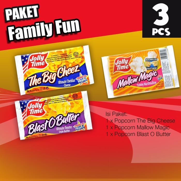 

promo Paket Family Fun (1BOB, 1TBC, 1MM) - Jolly Time Mircowave Popcorn terlaris