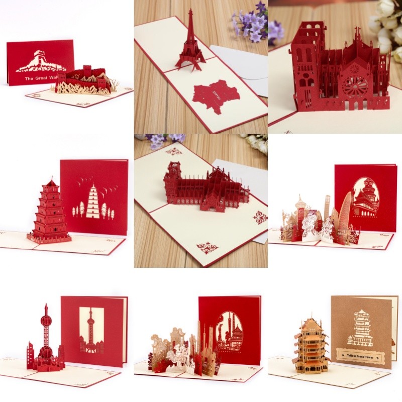 

Pop UP 3D Birthday Cards World Attractions Card Business Invitation Boy Gift Greeting Tourist Postcard for Boyfriend Dad Present