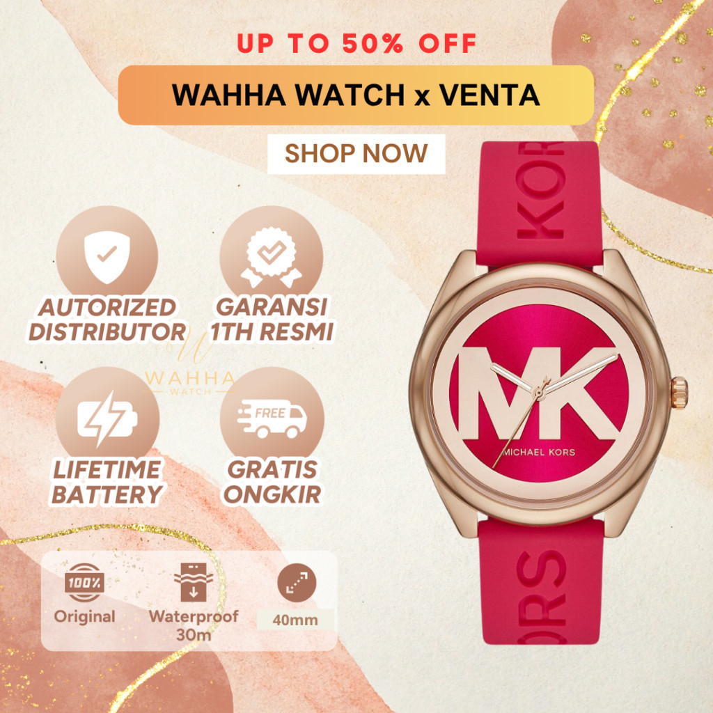 Jam Tangan Wanita  MK7142 Janelle Pink Silicone Band Women's Watch [BERGARANSI]