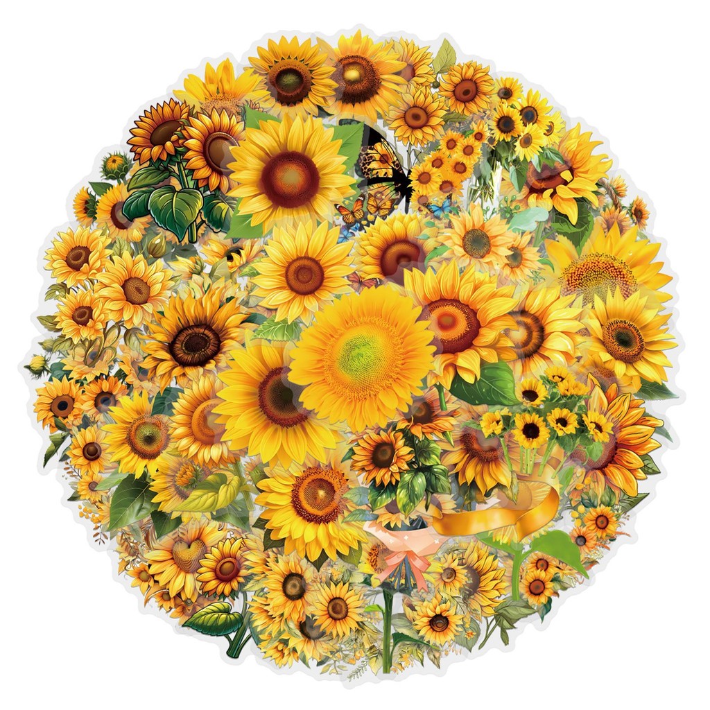 

60Pcs INS Transparent Sunflower Stickers Set Waterproof PET Journal Decoration For Guitar Notebook