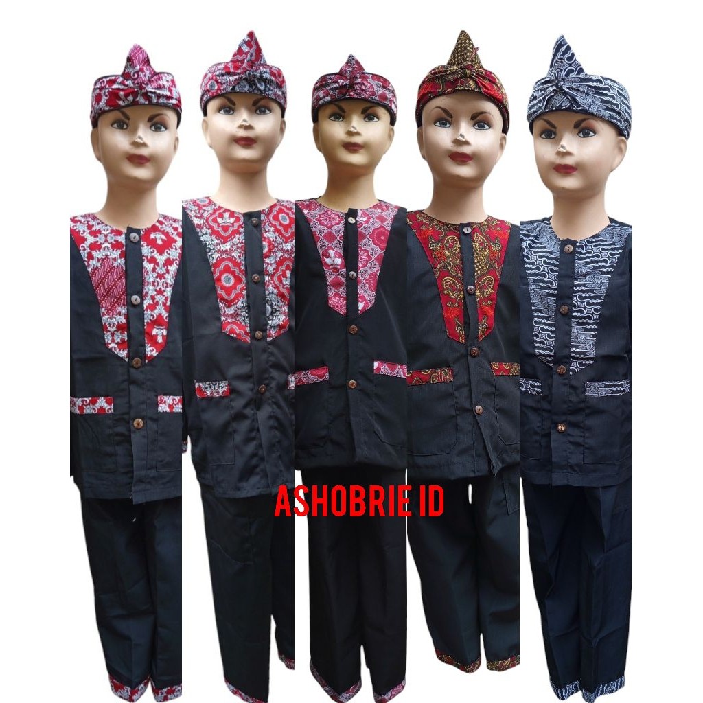 azamtea2STOREBaju pangsi anak plus iket/baju pangsi adat sunda/baju pangsi seragam anak TK/SD