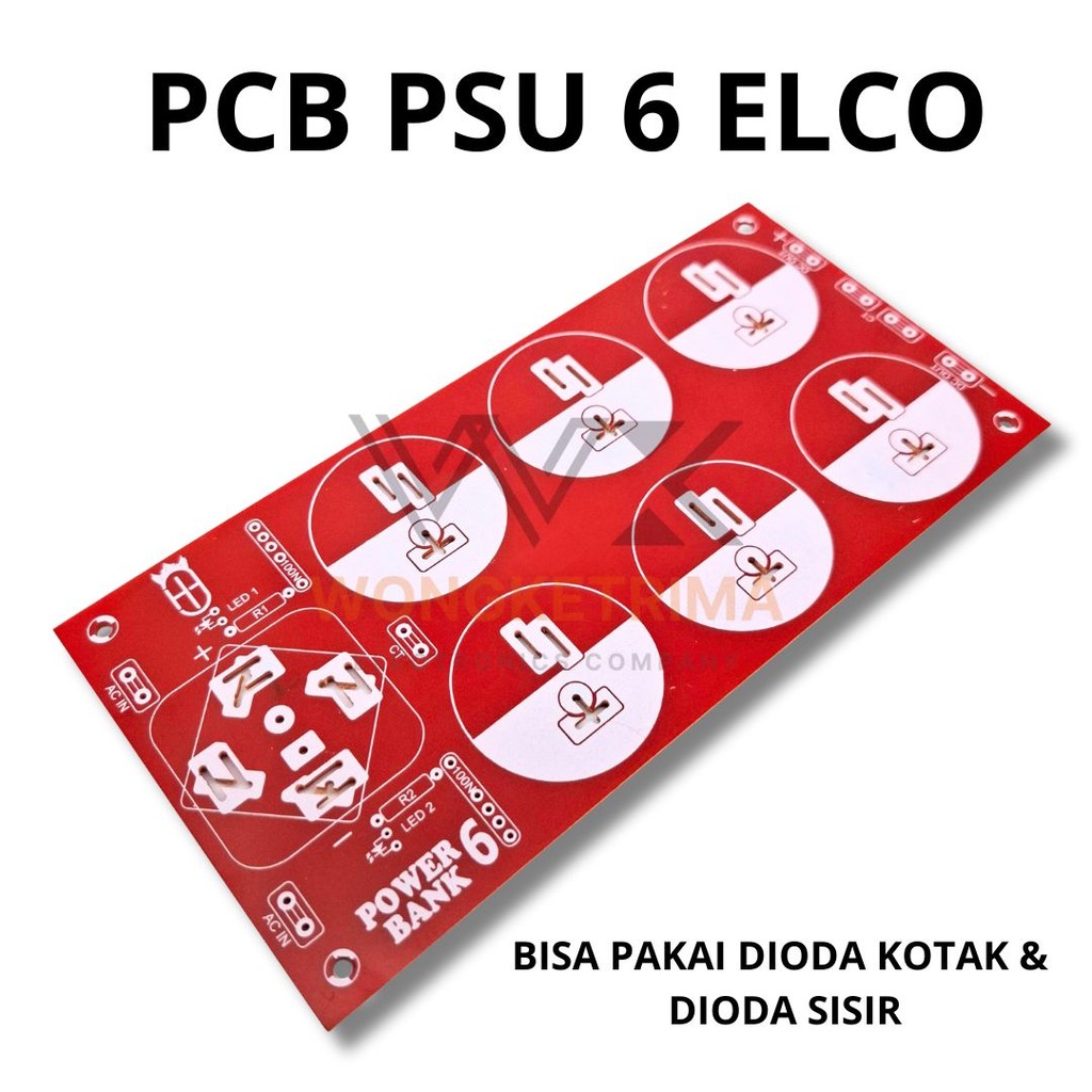 PCB Power Supply Amplifier 6 Slot Elco Penyearah AC ke DC Support Dioda Kiprok & Sisir