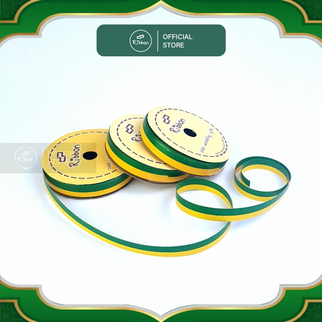 

1 Roll Pita Kado HIJAU - KUNING 1.3cm Ribbon 13mm x 14m Lebaran Ketupat Idul Fitri