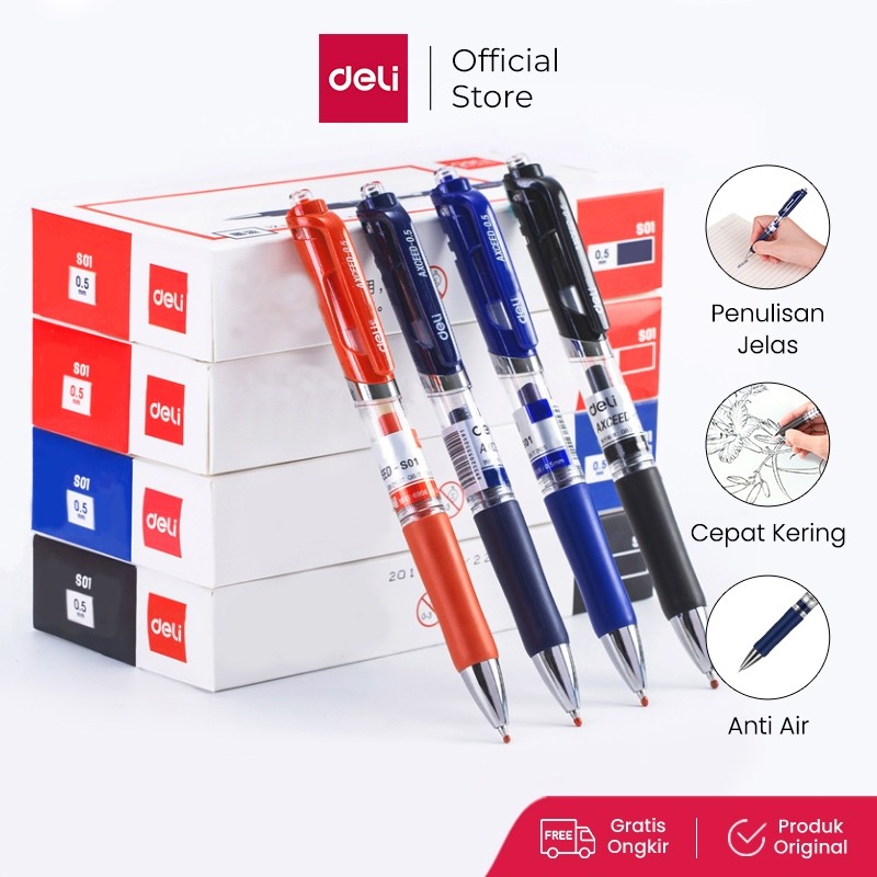 

Deli Gel Pen Pulpen Gel Retractable Warna Hitam 0.5 mm Desain Klasik dan Ergonomis S01 12 PCS/1 BOX