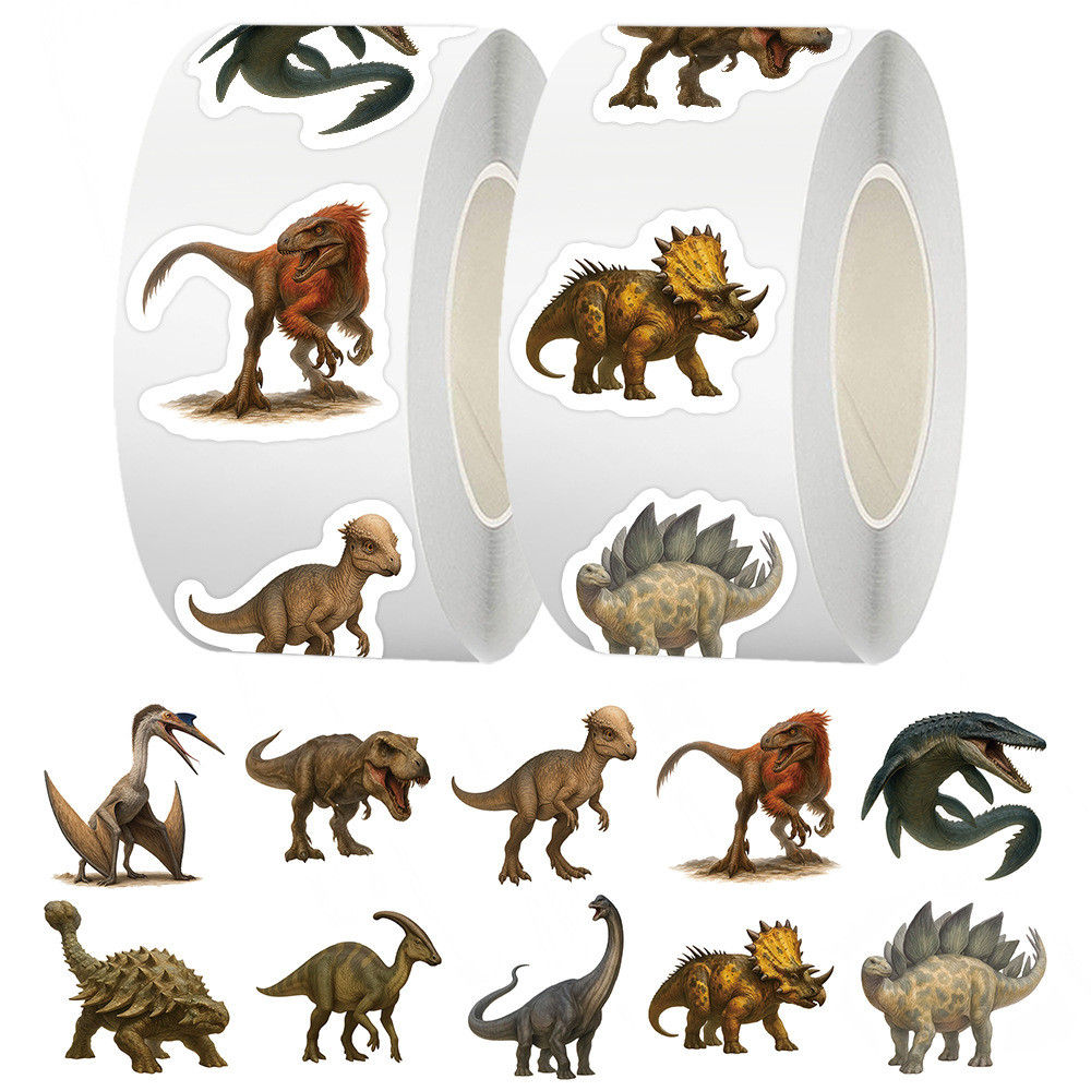 

500PCS Cute Dinosaur Cartoon Stickers Roll Kids Stationery Supplies School Teacher Supplies Reward Sticker Toys Gifts