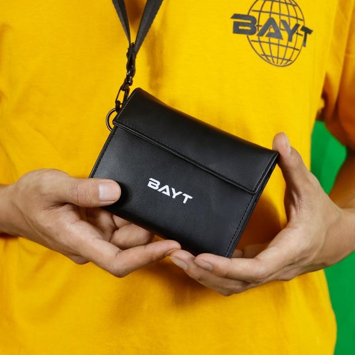 BAYT | Dompet pria MAKHZAN dompet kartu kulit hanging wallet uang - hitam