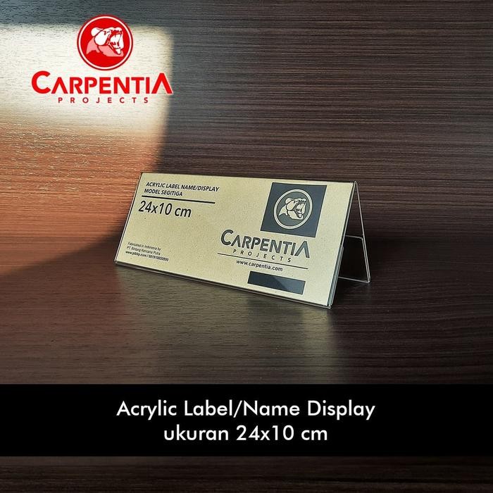

Carpentia | Papan Nama Acrylic Name Label - 24x10 cm - [Display Nama Harga Price Tag Segitiga Akrilik 2 Sisi]