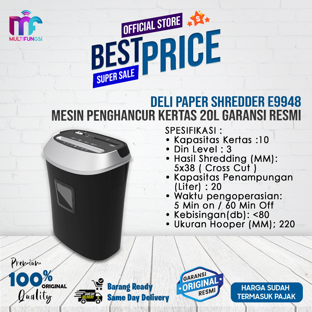 

Deli Paper Shredder E9948 Mesin Penghancur Kertas 20L Garansi Resmi
