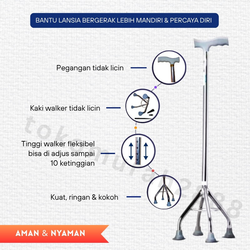 Tongkat Jalan Stainless Kaki 3/Tongkat Jalan Orang Tua/Tongkat Jalan