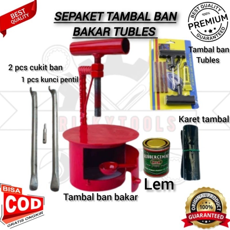 sepaket alat tambal ban motor tambal ban bakar tambal ban tubles tempel ban motor