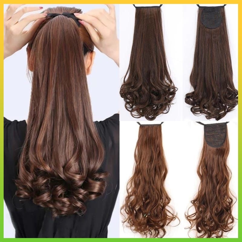Rambut Palsu Ikat Tali Panjang 35cm Model Gelombang / Rambut Palsu Keriting Panjang 35cm