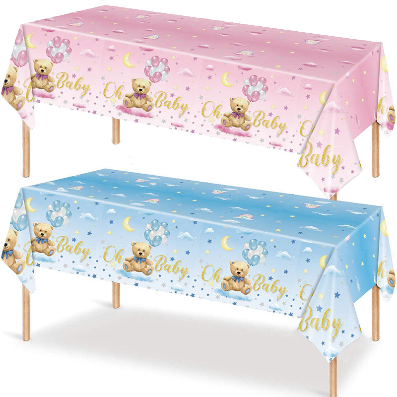

Oh Baby Pink Blue Bear Tablecloth Rectangle Disposable Table Covers for Baby Shower Boy Girl kids birthday Party Decoration