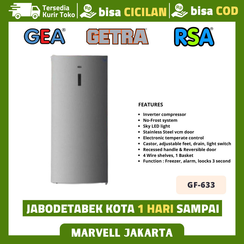 Kulkas 1 Pintu Gea Gf 633 Upright Freezer Inverter Garansi Resmi