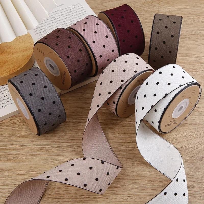 

5 Yards Velvet Ribbon Tape with Round Dots for Gifts Box Packaging Wedding Event Party Decor DIY Hair Bow Accessory Cake Bouquet