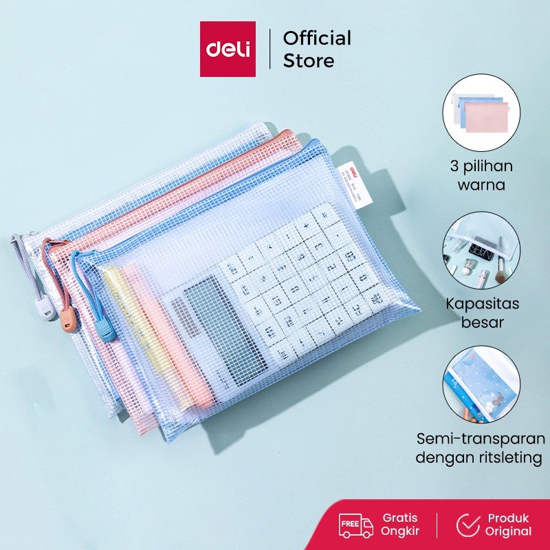 

Deli Zip Bag / Pouch Document Bag Dompet Dokumen Transparan Serbaguna Warna Pastel A5 EF296