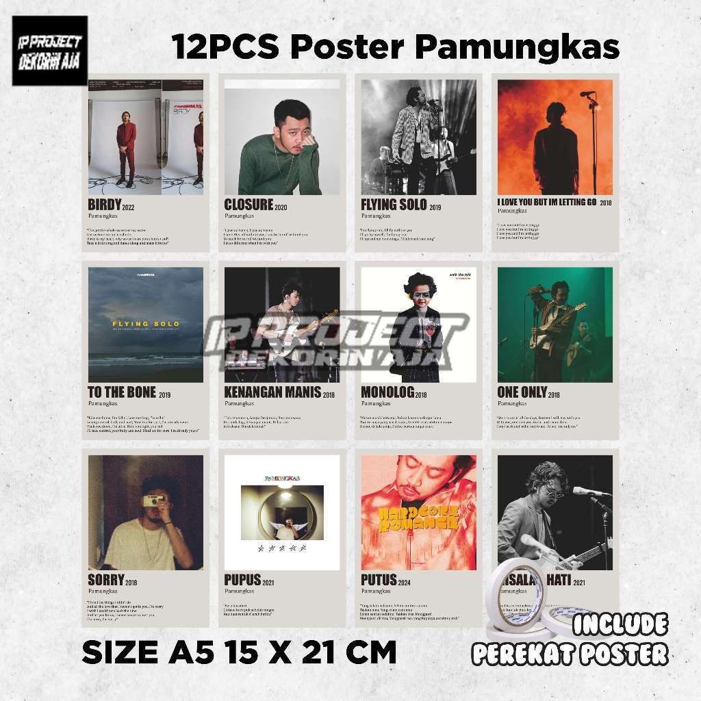 Poster Band Pamungkas - 12PCS - Size A5 - Bisa Request Musisi Lain