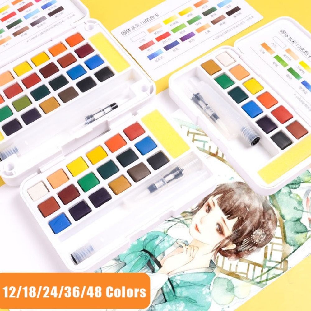 

Portable With Water Brush Pen Watercolor Paint Set 12/18/24/36/48 Colors Solid Oil Painting Kit Painting Pigment Set Art Supplie