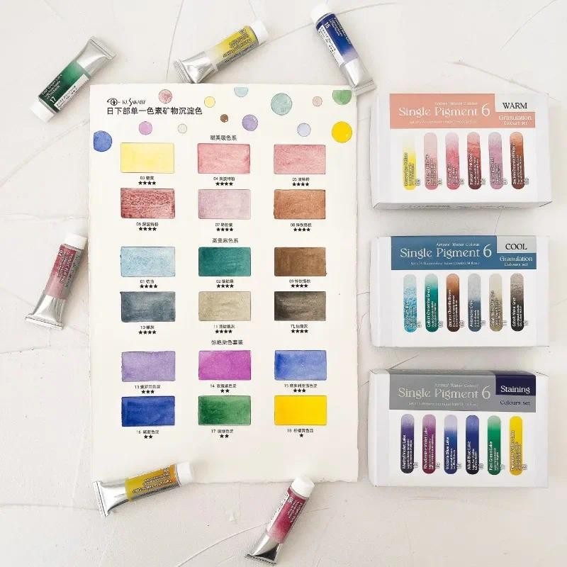 

0.5/1ml 6 Color Artist Grade Watercolor Pigment Set Single Pigment Mineral Precipitation Special Color Art Hand Painted Paint