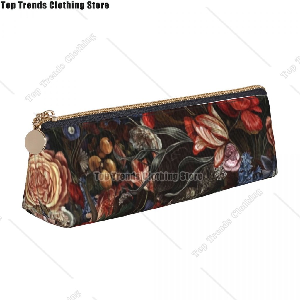 

Vintage Baroque Floral Pencil Case Flowers PU Leather Pencil Pouch Child Cool College School Pencil Cases Stationery Organizer