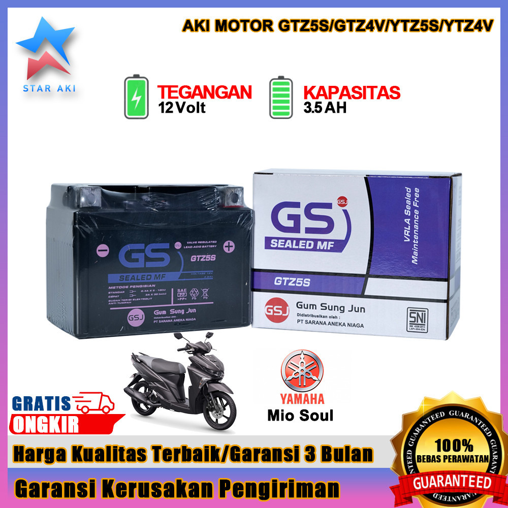 NURYANTO.SHOP Aki Motor Yamaha Mio Soul Mio Soul GT Aki Kering Accu Kering MF GTZ5S