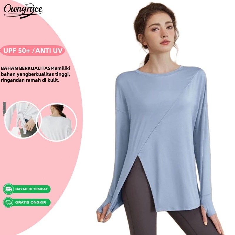 Owngrace Atasan Olahraga Wanita Yoga Wear Lengan Panjang Baju Jogging Kaos Sport Wanita