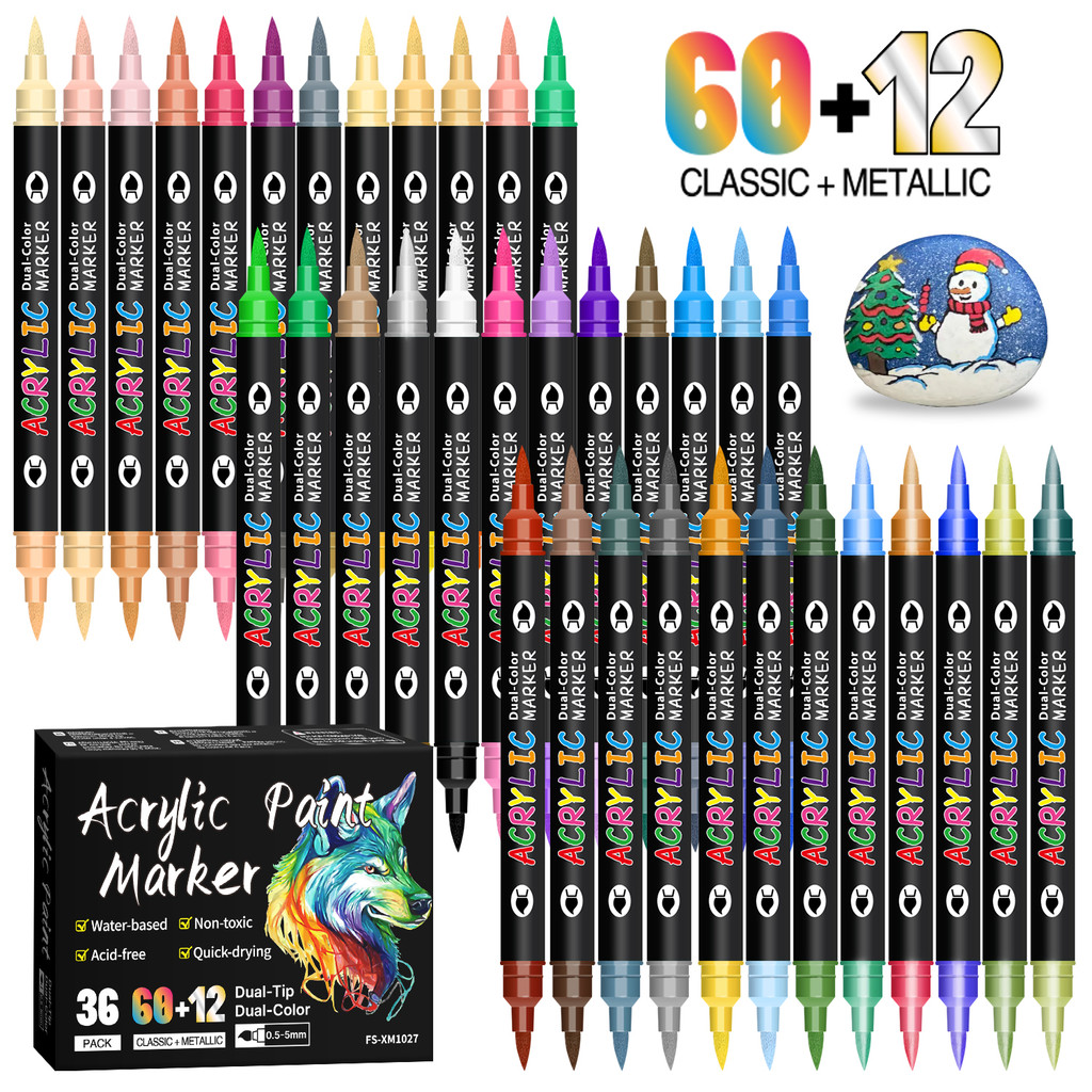 

24/48/72 Colors Dual Tip Acrylic Paint Markers 12/24/36 Pack Art Markers Set Drawing Markers for DIY Crafts Making Art Supplies