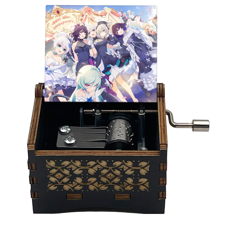 Honkai Impact 3 Game Wooden Moon Halo Music Box Color Printed Kiana Raiden Mei Musical Gift for Fans