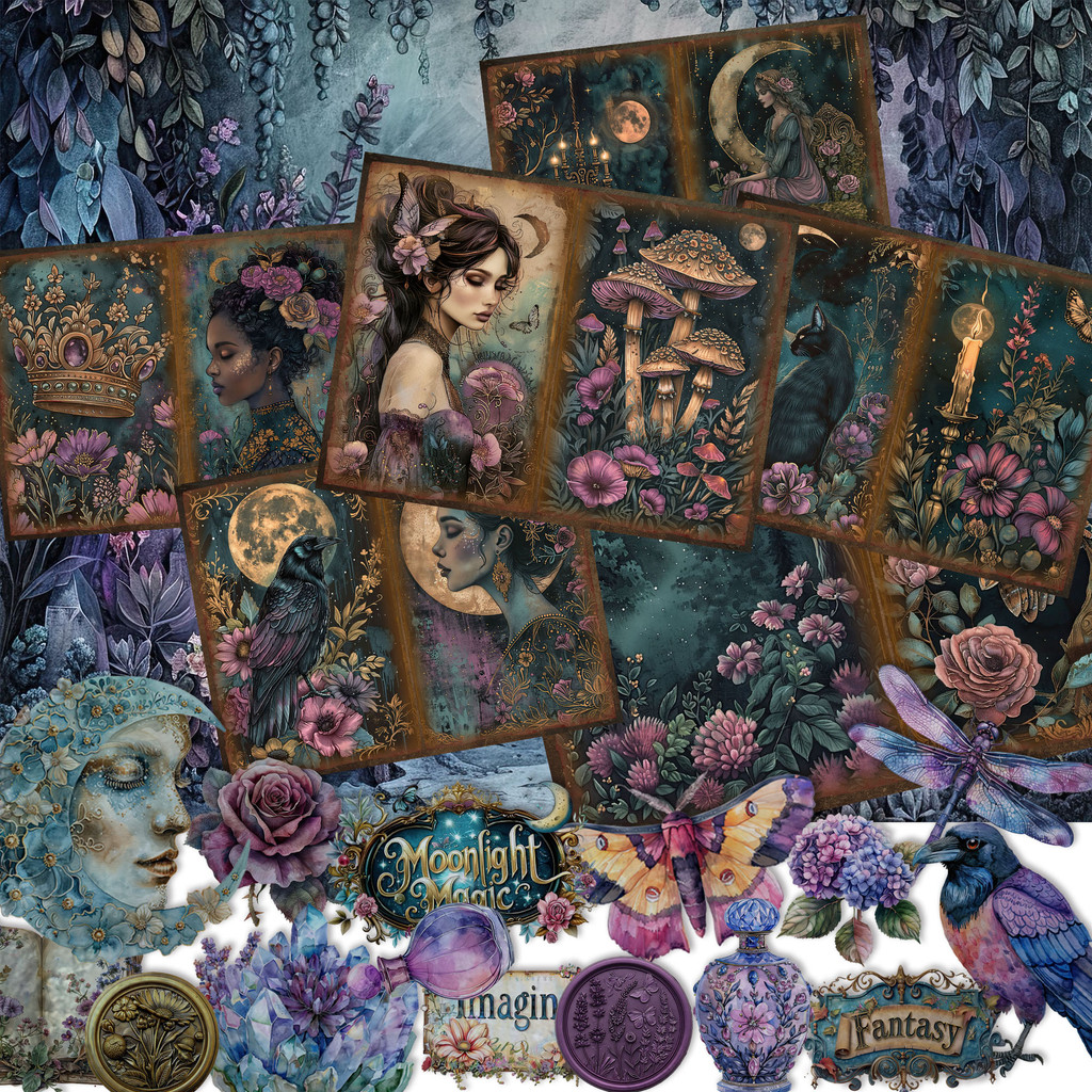 

52pieces Gothic Midnight Garden Scrapbook Background Paperpads Set With Sticker,Perfect for Arts Crafts,Holiday Party,Scrapbook