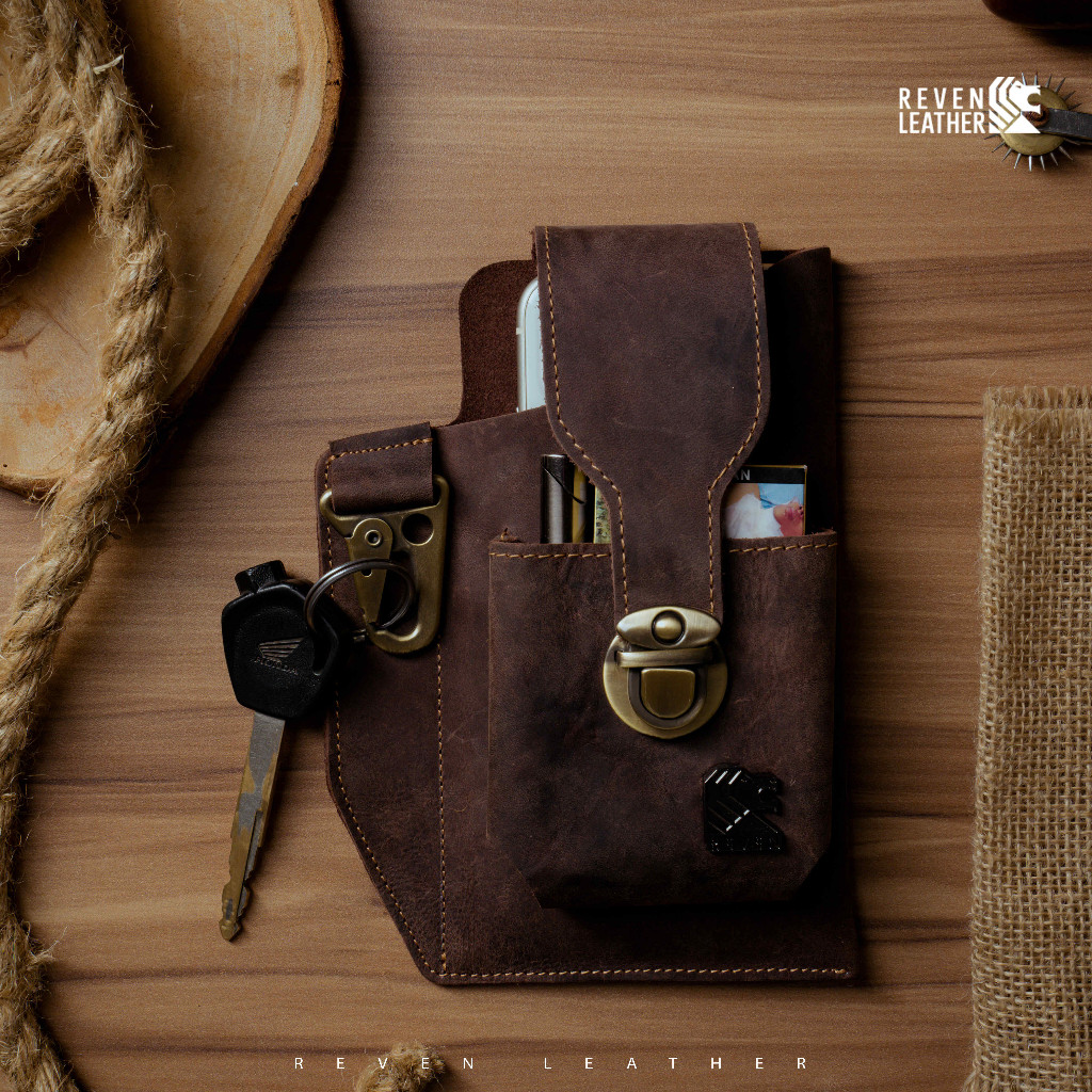 Sarung Hp Tas Pinggang Kulit Pria Original Branded Kulit Asli Premium-PENTADOR SMARTPHONE BAG